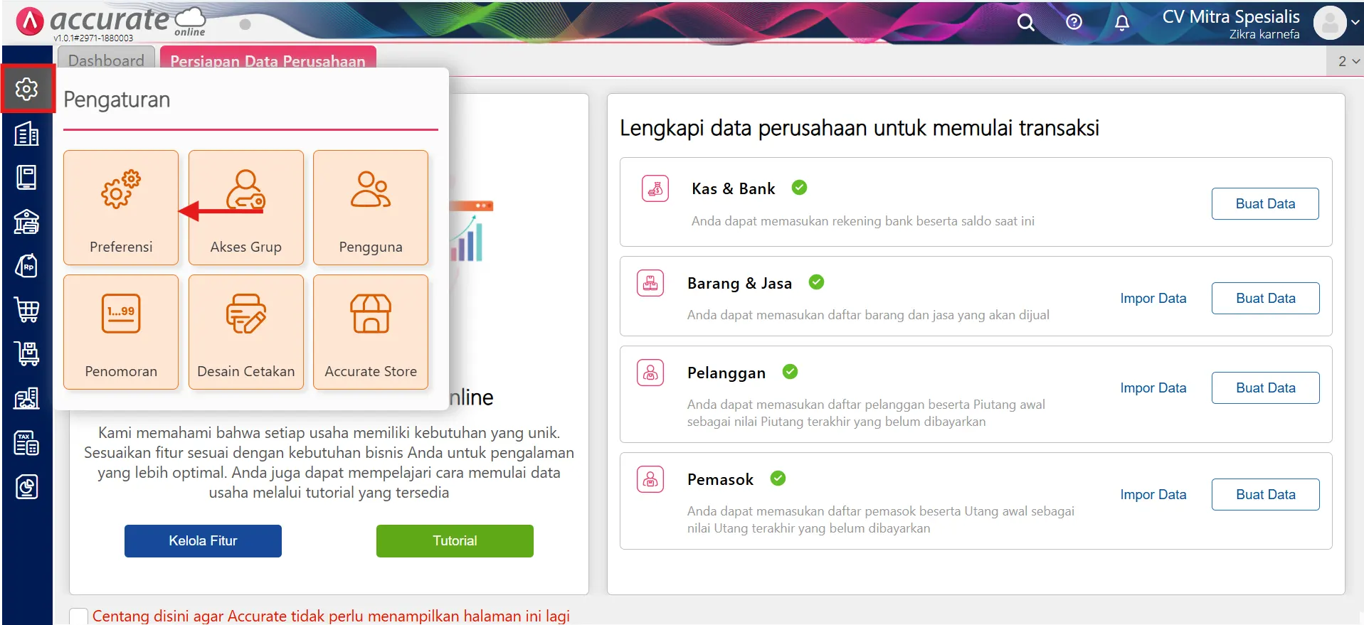 beralih menu accurate pos